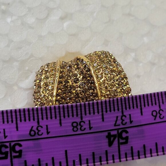 Two Tone Gold and Amber Color Wide Ring Concave Design with Rhinestones Size 6.5 - Picture 11 of 14